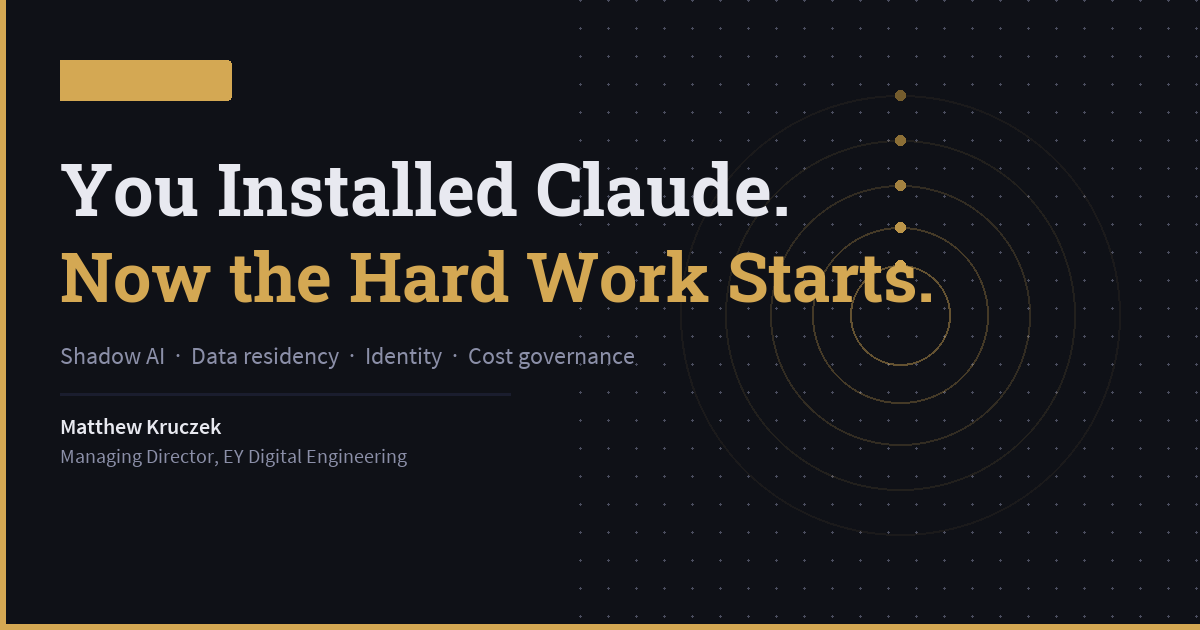 Title cover for an enterprise AI governance playbook: you installed Claude, now the hard work starts